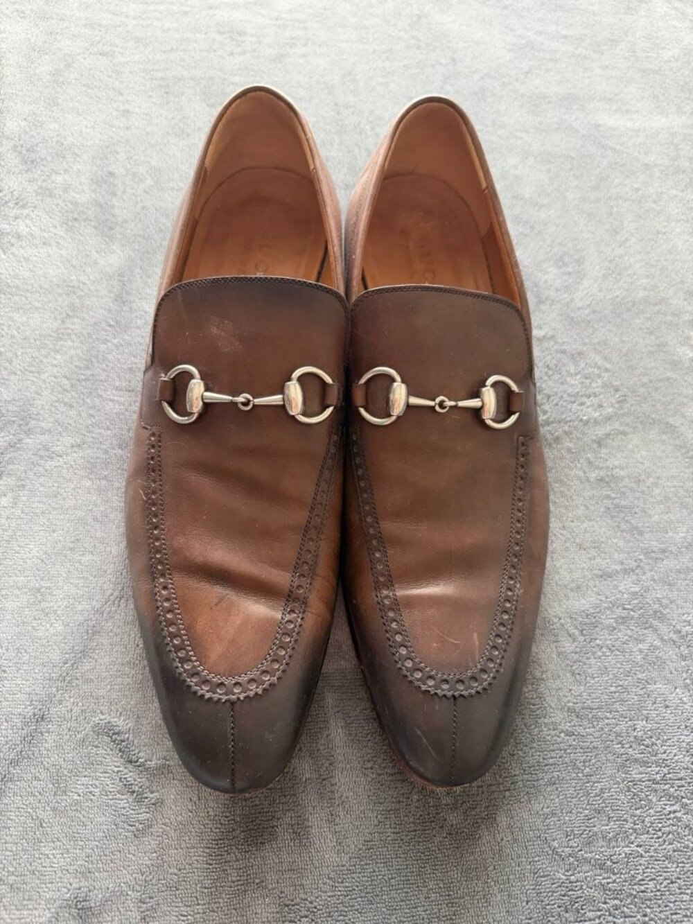 Gucci Horsebit Loafers Men 8 Brown Leather Dress Shoes Italy Slip-On Snaffle - Picture 2 of 14